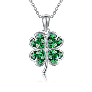 Sterling Silver Cubic Zirconia Four Leaf Clover Pendant Necklace-22