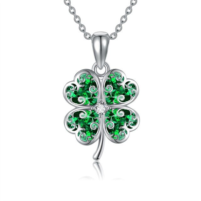 Sterling Silver Cubic Zirconia Four Leaf Clover Pendant Necklace-1