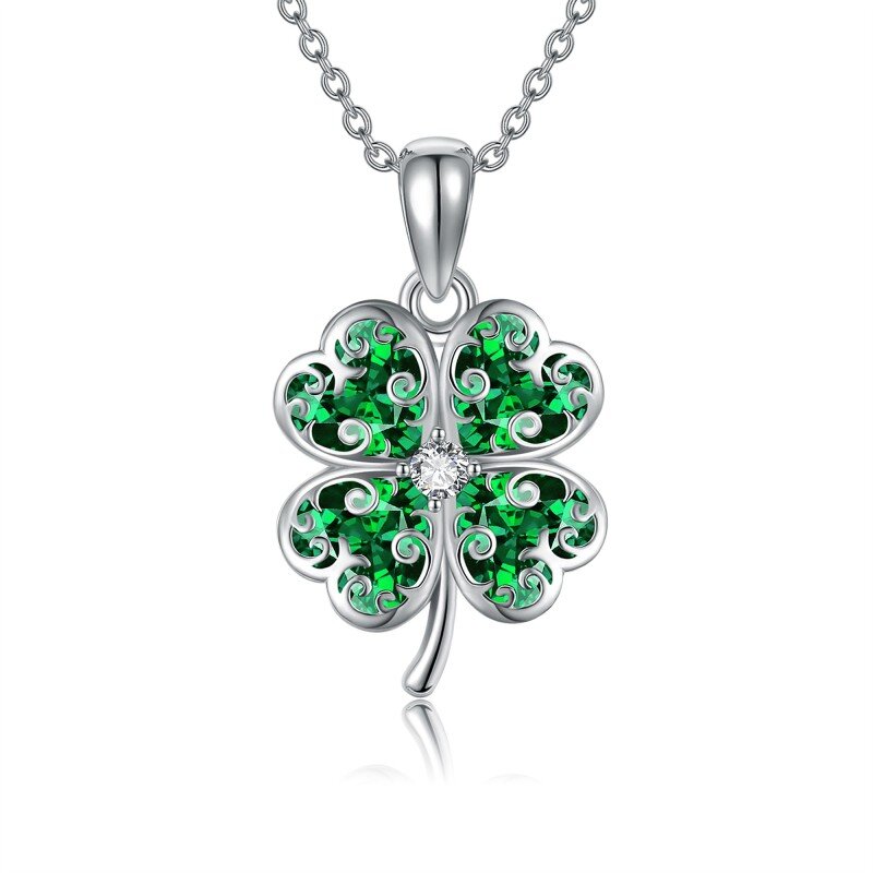 Sterling Silver Cubic Zirconia Four Leaf Clover Pendant Necklace