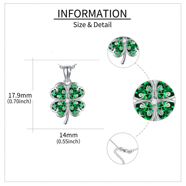 Colar com pingente de trevo de quatro folhas em prata de lei com zircónias cúbicas-5