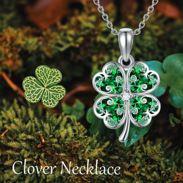 Sterling Silver Cubic Zirconia Four Leaf Clover Pendant Necklace-6