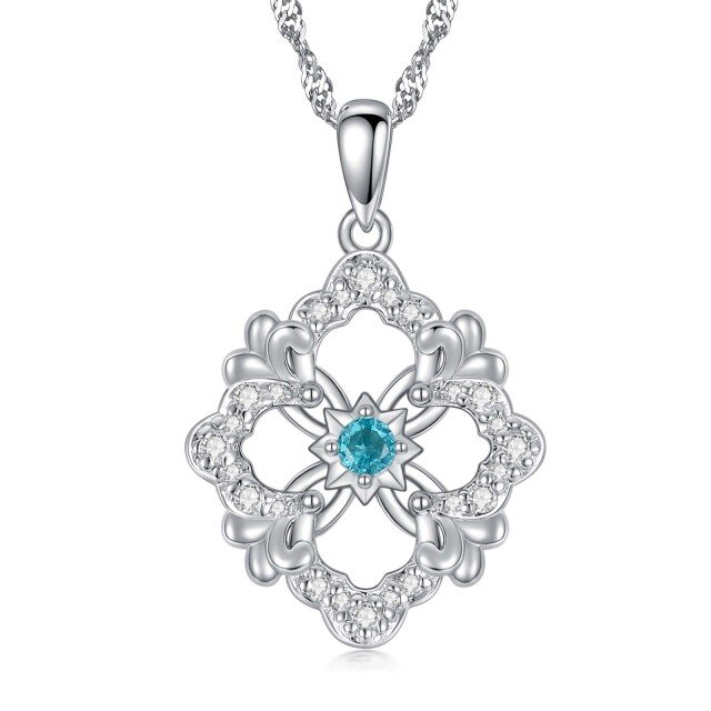 Sterling Silber Cubic Zirkonia vierblättrige Kleeblatt-Anhänger Halskette-1