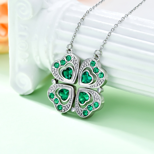 Sterling Silver Cubic Zirconia Four Leaf Clover Pendant Necklace-3