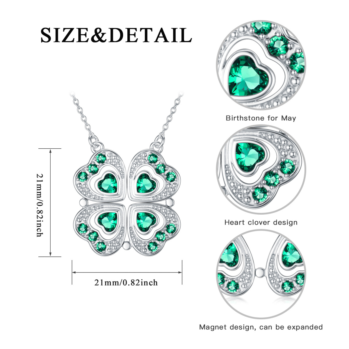 Sterling Silver Cubic Zirconia Four Leaf Clover Pendant Necklace-5