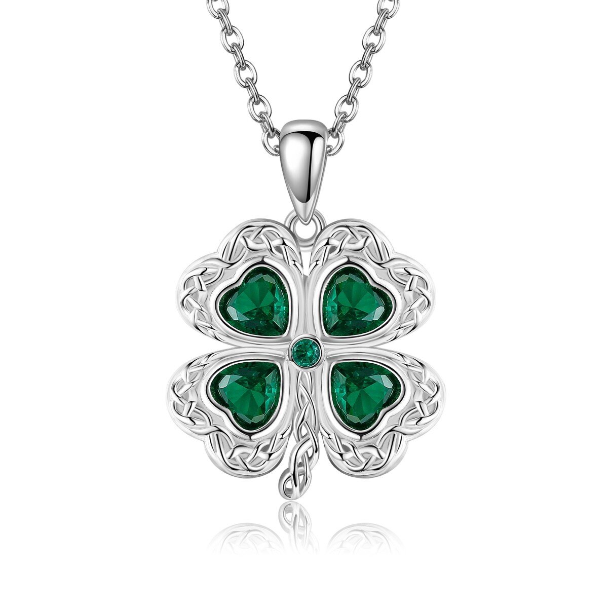 Sterling Silver Cubic Zirconia Four Leaf Clover Pendant Necklace-1