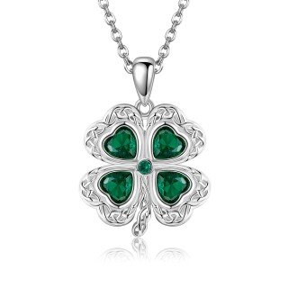 Sterling Silver Cubic Zirconia Four Leaf Clover Pendant Necklace-27