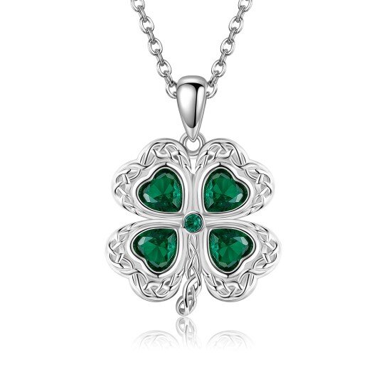 Sterling Silver Cubic Zirconia Four Leaf Clover Pendant Necklace