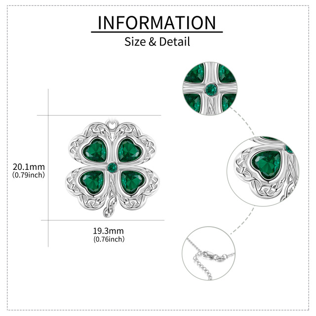 Colar com pingente de trevo de quatro folhas em prata de lei com zircónias cúbicas-6