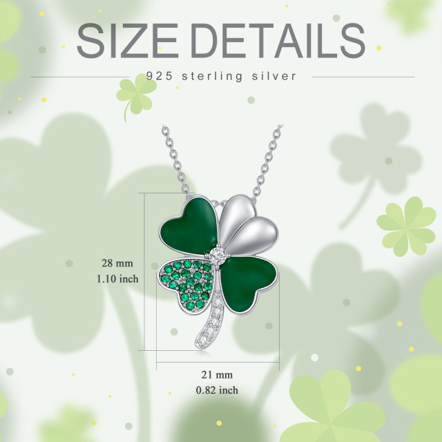 Sterling Silver Cubic Zirconia Four Leaf Clover Pendant Necklace-5