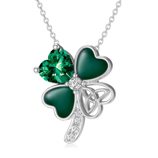 Sterling Silver Cubic Zirconia Four-leaf Clover Pendant Necklace-47