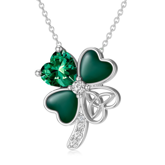 Sterling Silver Cubic Zirconia Four-leaf Clover Pendant Necklace-5