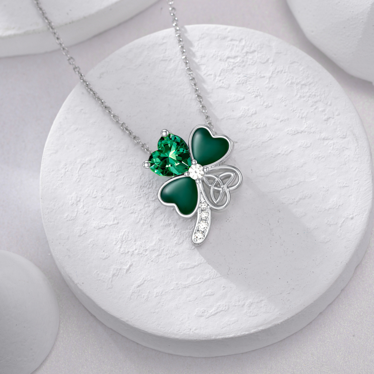 Sterling Silver Cubic Zirconia Four-leaf Clover Pendant Necklace-4