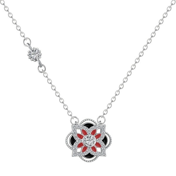 Sterling Silver Cubic Zirconia Four Leaf Clover Pendant Necklace-1