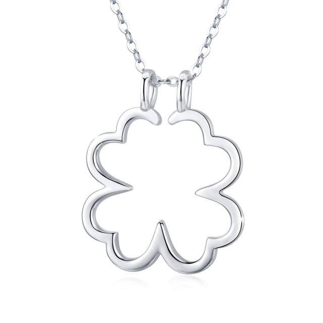 Sterling Silver Four Leaf Clover & Ring Holder Pendant Necklace-4