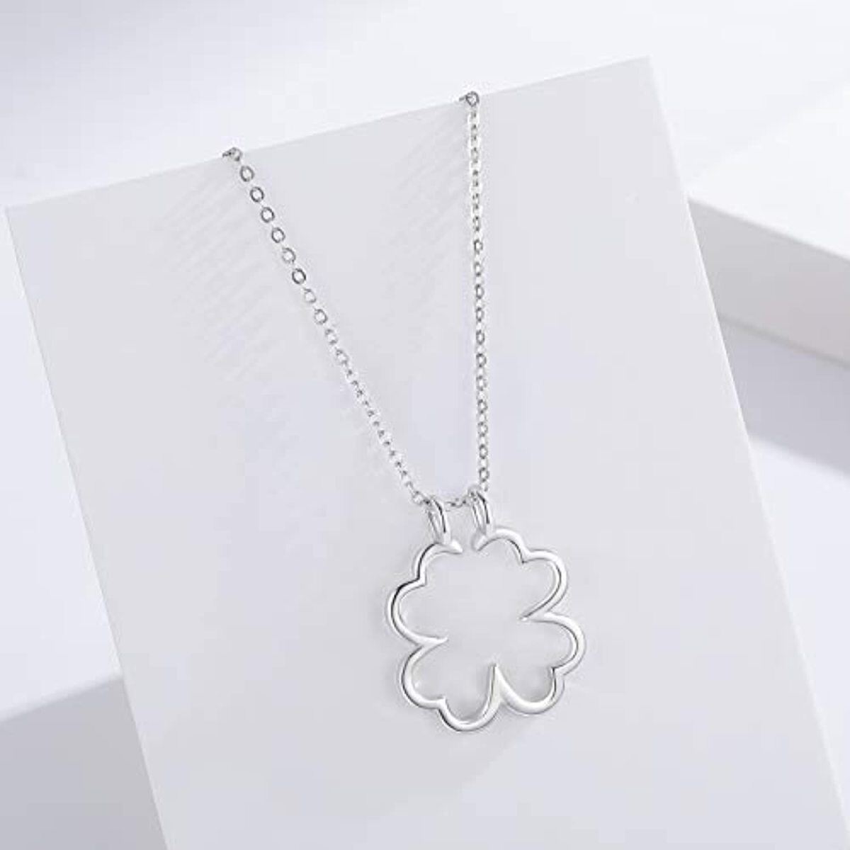 Sterling Silver Four Leaf Clover & Ring Holder Pendant Necklace-4