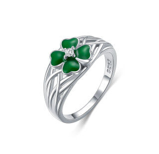 Sterling Silver Cubic Zirconia Four Leaf Clover Ring-22