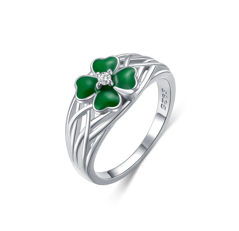 Sterling Silver Cubic Zirconia Four Leaf Clover Ring-7