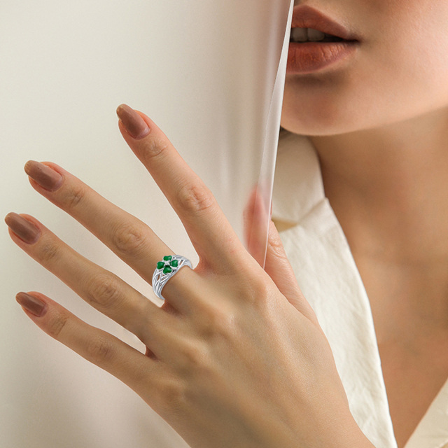 Bague trèfle à quatre feuilles en argent sterling et zircone cubique-2