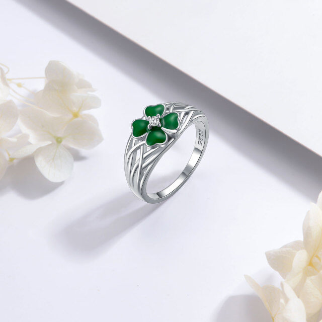 Sterling Silver Cubic Zirconia Four Leaf Clover Ring-4