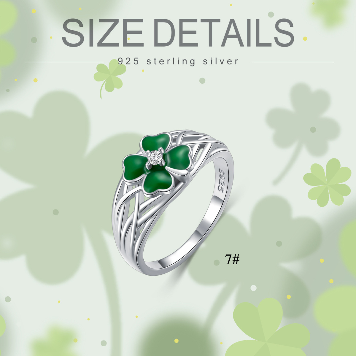 Sterling Silver Cubic Zirconia Four Leaf Clover Ring-5