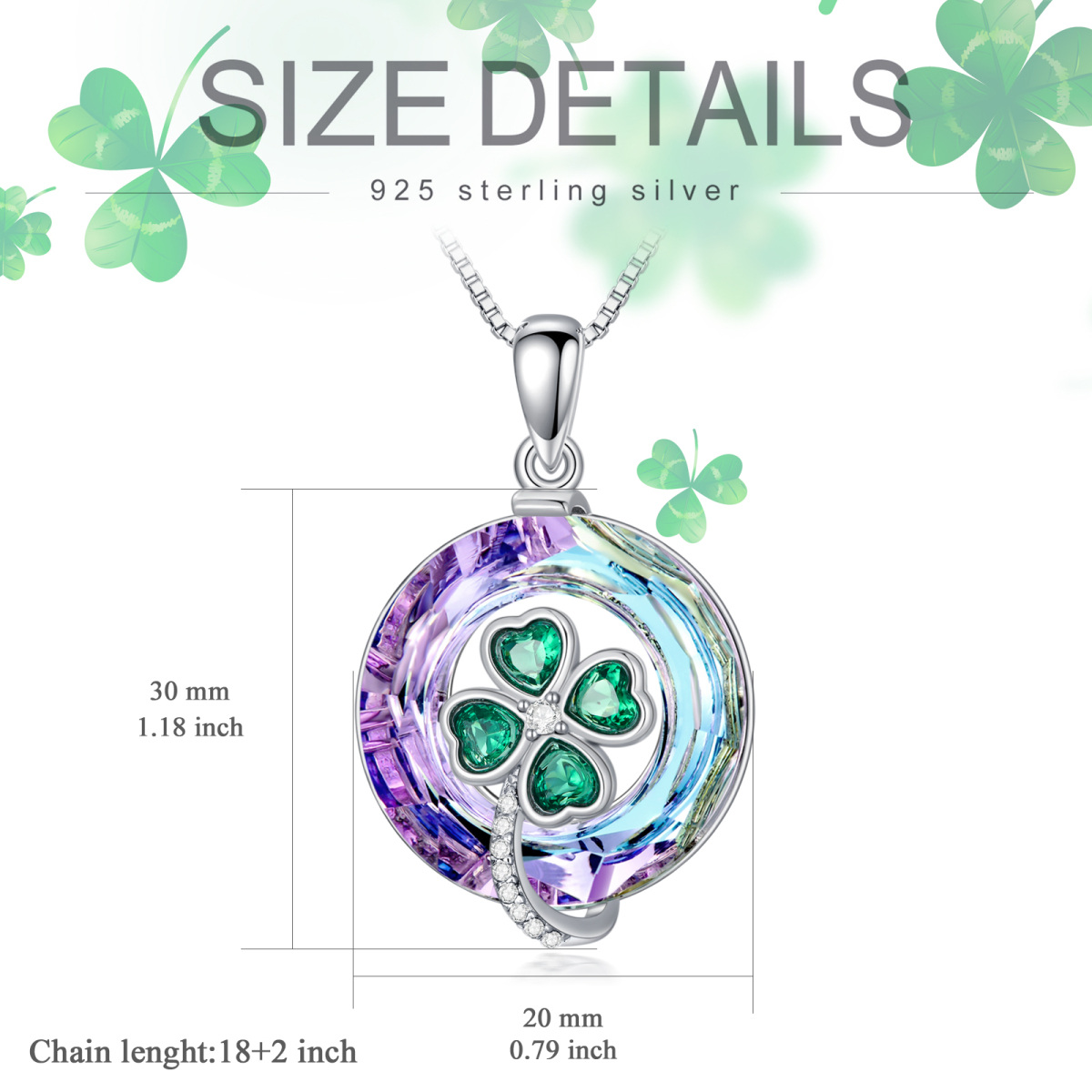 Sterling Silver Four Leaf Clover & Round Crystal Pendant Necklace-5