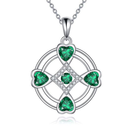 Sterling Silver Cubic Zirconia Four Leaf Clover & Round Pendant Necklace