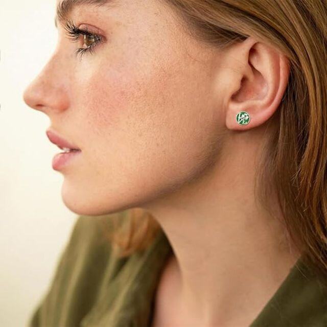 Boucles d'oreilles à tige en argent sterling avec oxyde de zirconium et trèfle à quatre feuilles avec mot gravé-2