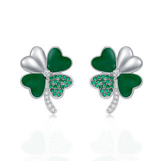 Sterling Silver Cubic Zirconia Four Leaf Clover Stud Earrings-23