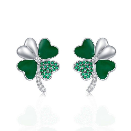 Sterling Silver Cubic Zirconia Four Leaf Clover Stud Earrings