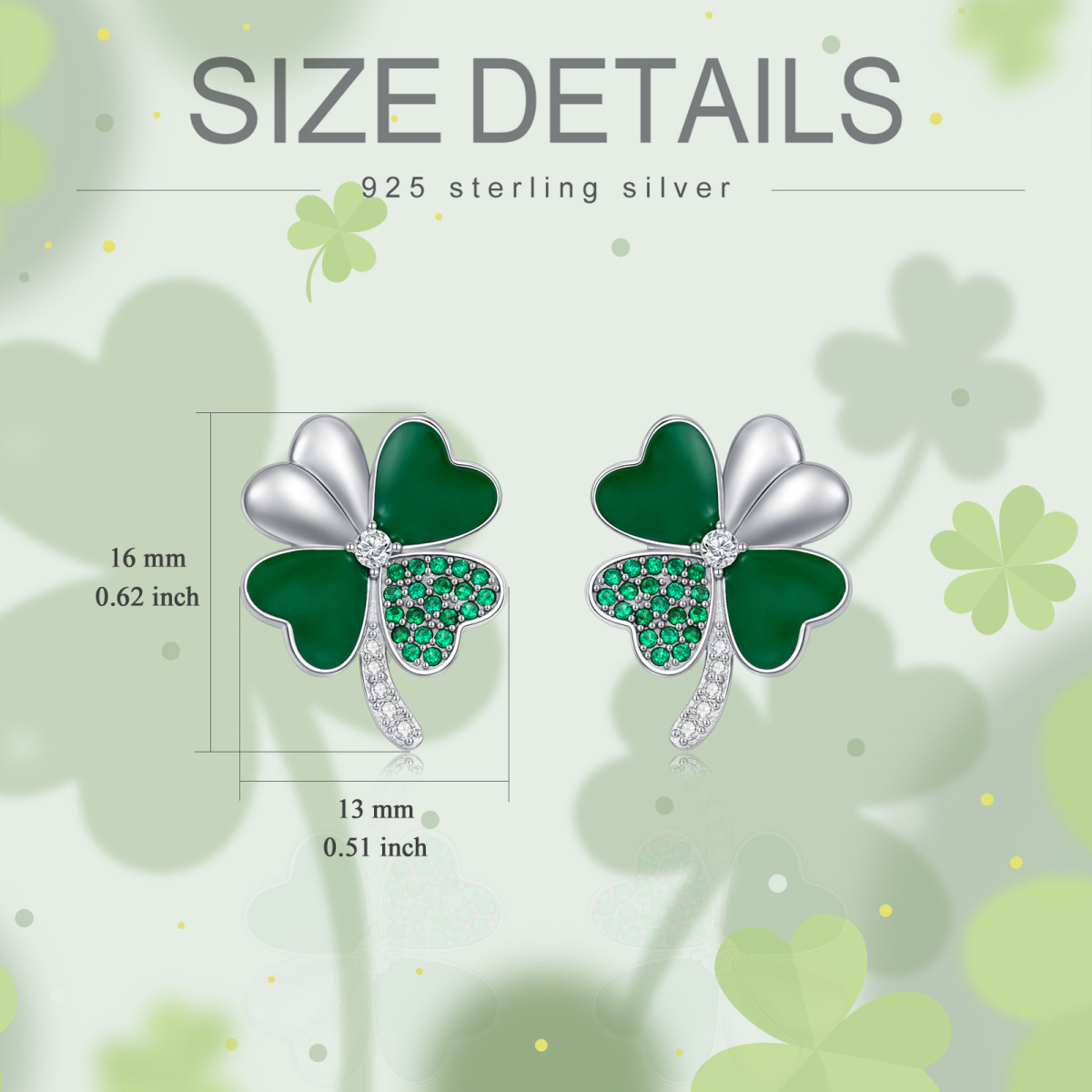 Sterling Silver Cubic Zirconia Four Leaf Clover Stud Earrings-5