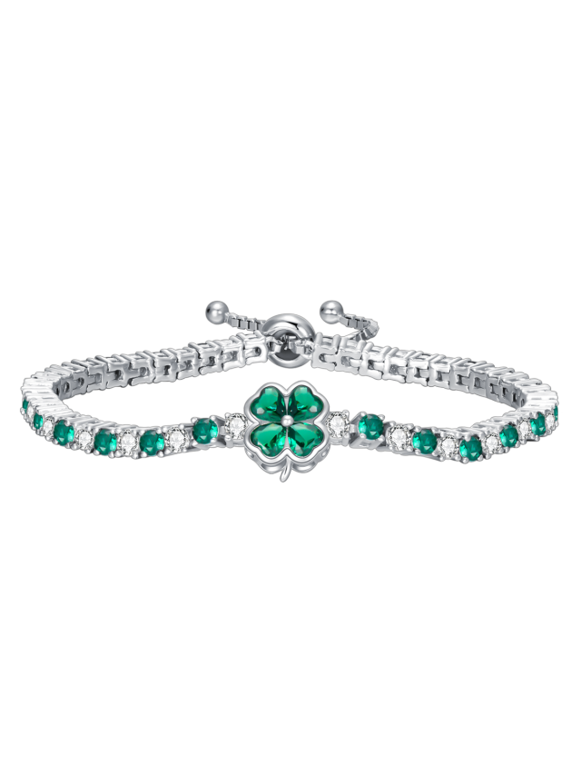 Bracciale a catena tennis con quadrifoglio in argento sterling e zirconi cubici-3