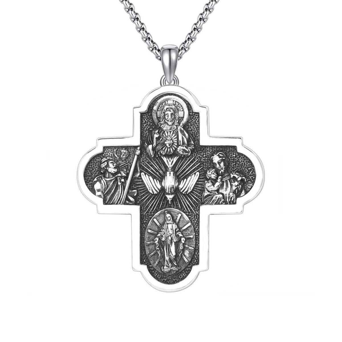 Sterling Silver Four Way Cross Pendant Necklace for Men-1