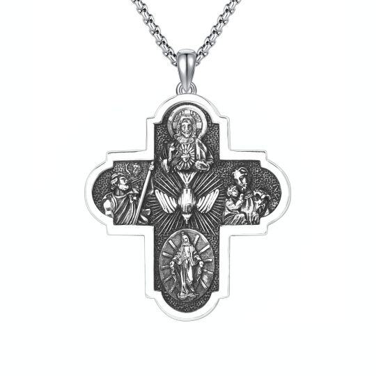 Sterling Silver Four Way Cross Pendant Necklace for Men