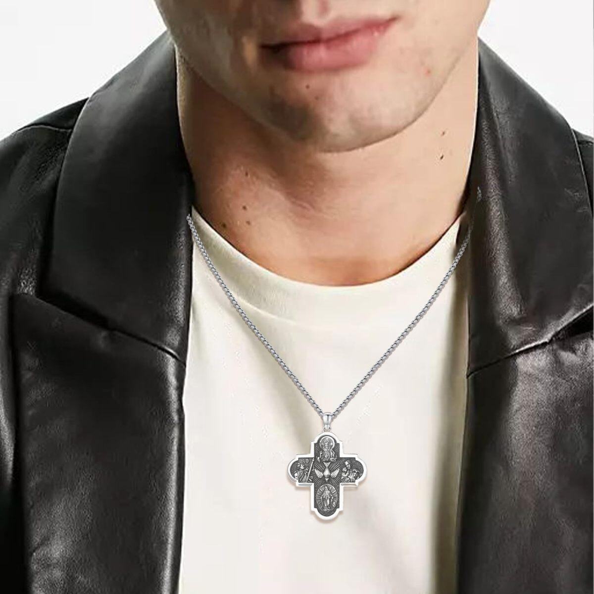 Collier avec pendentif en argent sterling en forme de croix à quatre branches pour homme-2