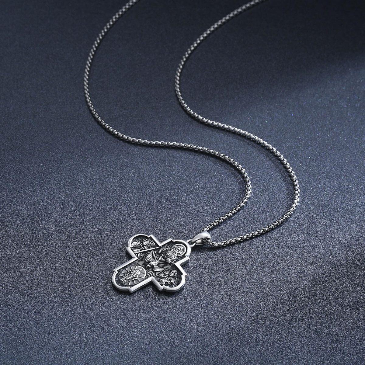 Sterling Silver Four Way Cross Pendant Necklace for Men-3