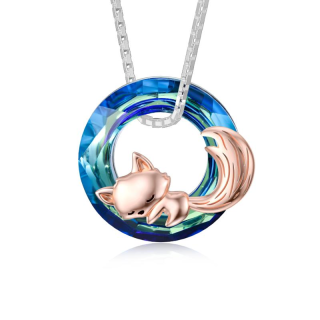 Sterling Silver with Rose Gold Plated Fox Crystal Pendant Necklace-5