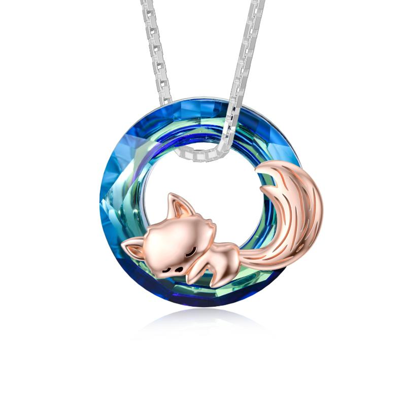 Sterling Silver with Rose Gold Plated Fox Crystal Pendant Necklace-1