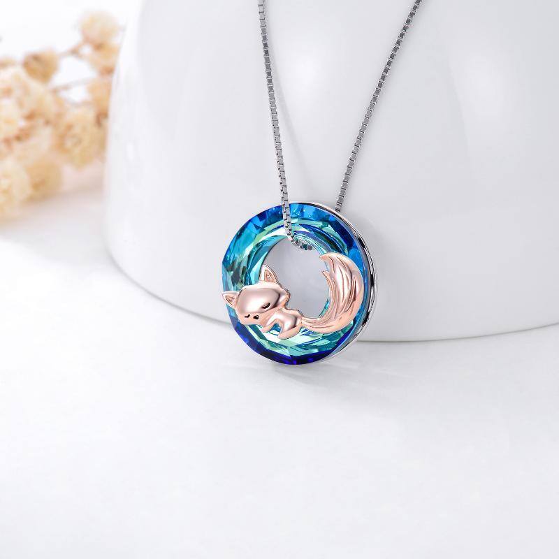 Sterling Silver with Rose Gold Plated Fox Crystal Pendant Necklace-3