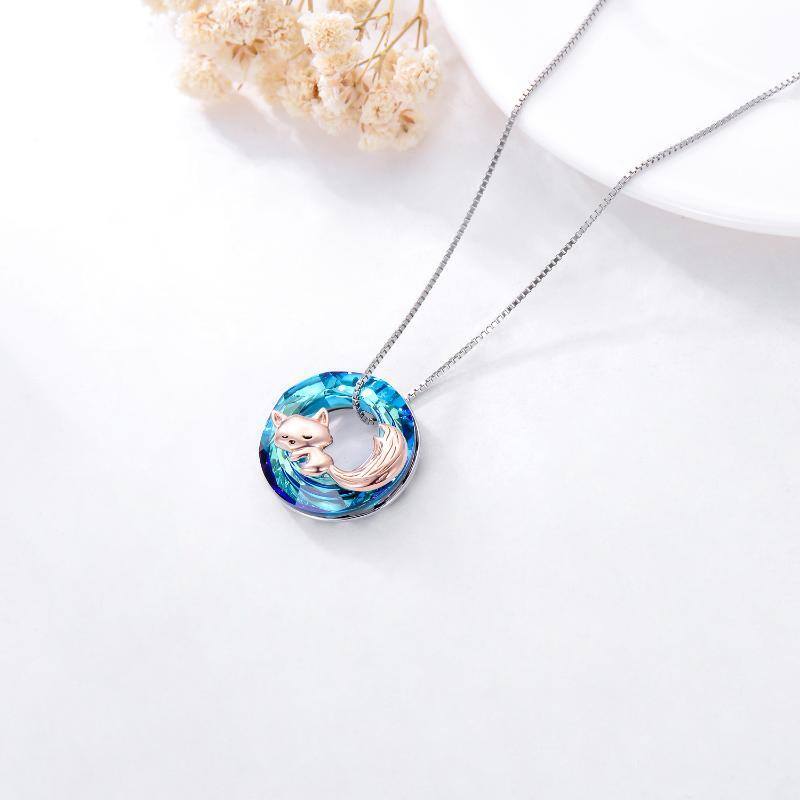 Sterling Silver with Rose Gold Plated Fox Crystal Pendant Necklace-4