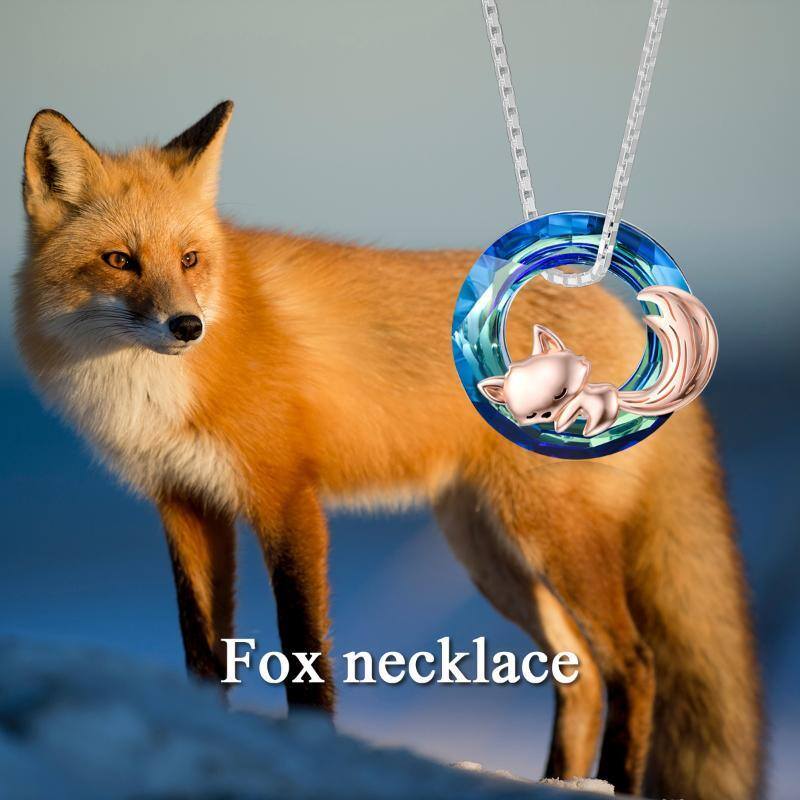 Sterling Silver with Rose Gold Plated Fox Crystal Pendant Necklace-6