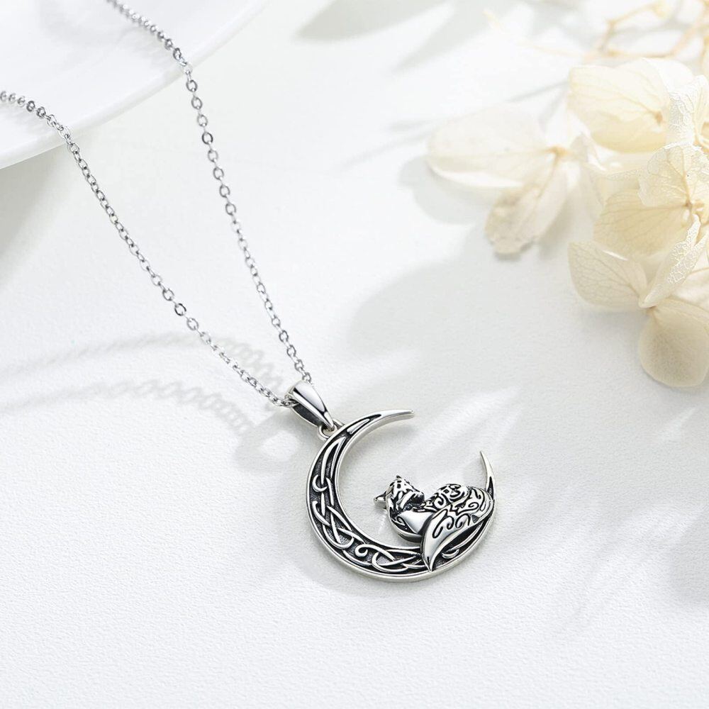 Sterling Silver Fox & Celtic Knot With Moon Pendant Necklace For Women-5