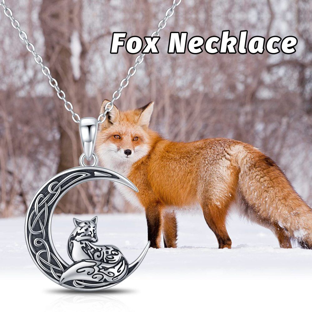 Sterling Silver Fox & Celtic Knot With Moon Pendant Necklace For Women-6