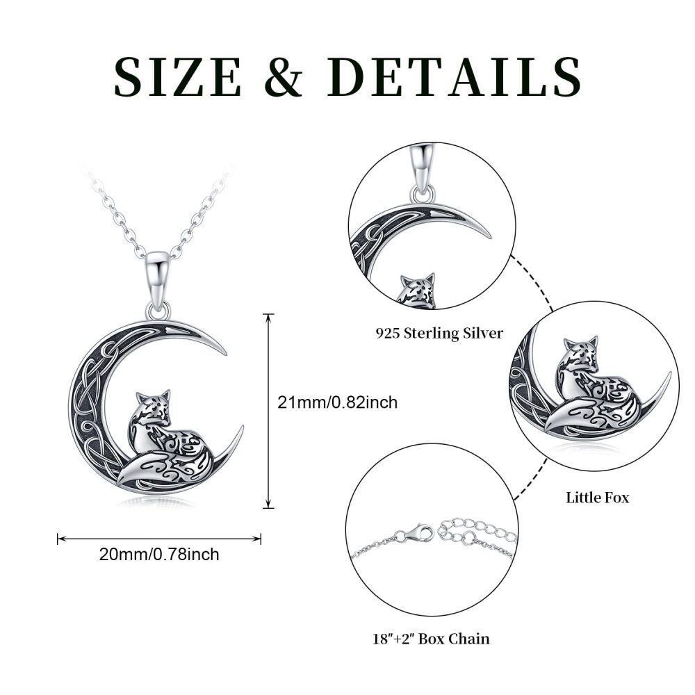 Sterling Silver Fox & Celtic Knot With Moon Pendant Necklace For Women-7