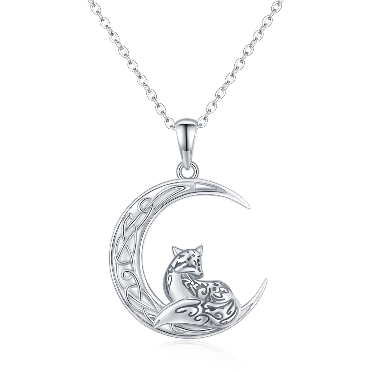 Collier en argent sterling avec pendentif renard. nœud celtique et lune-1