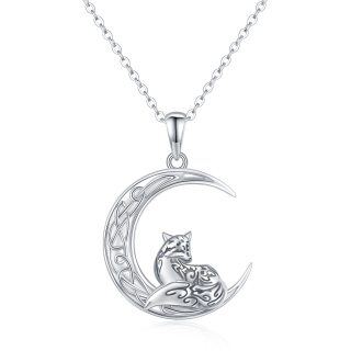 Sterling Silver Fox Celtic Knot Moon Pendant Necklace-28