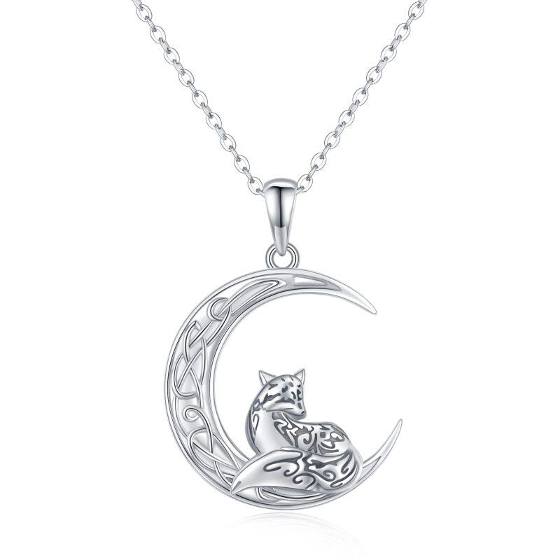 Sterling Silver Fox Celtic Knot Moon Pendant Necklace-11