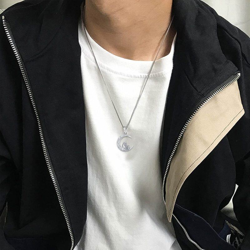 Colar com pingente de prata esterlina Fox Celtic Knot Moon-3