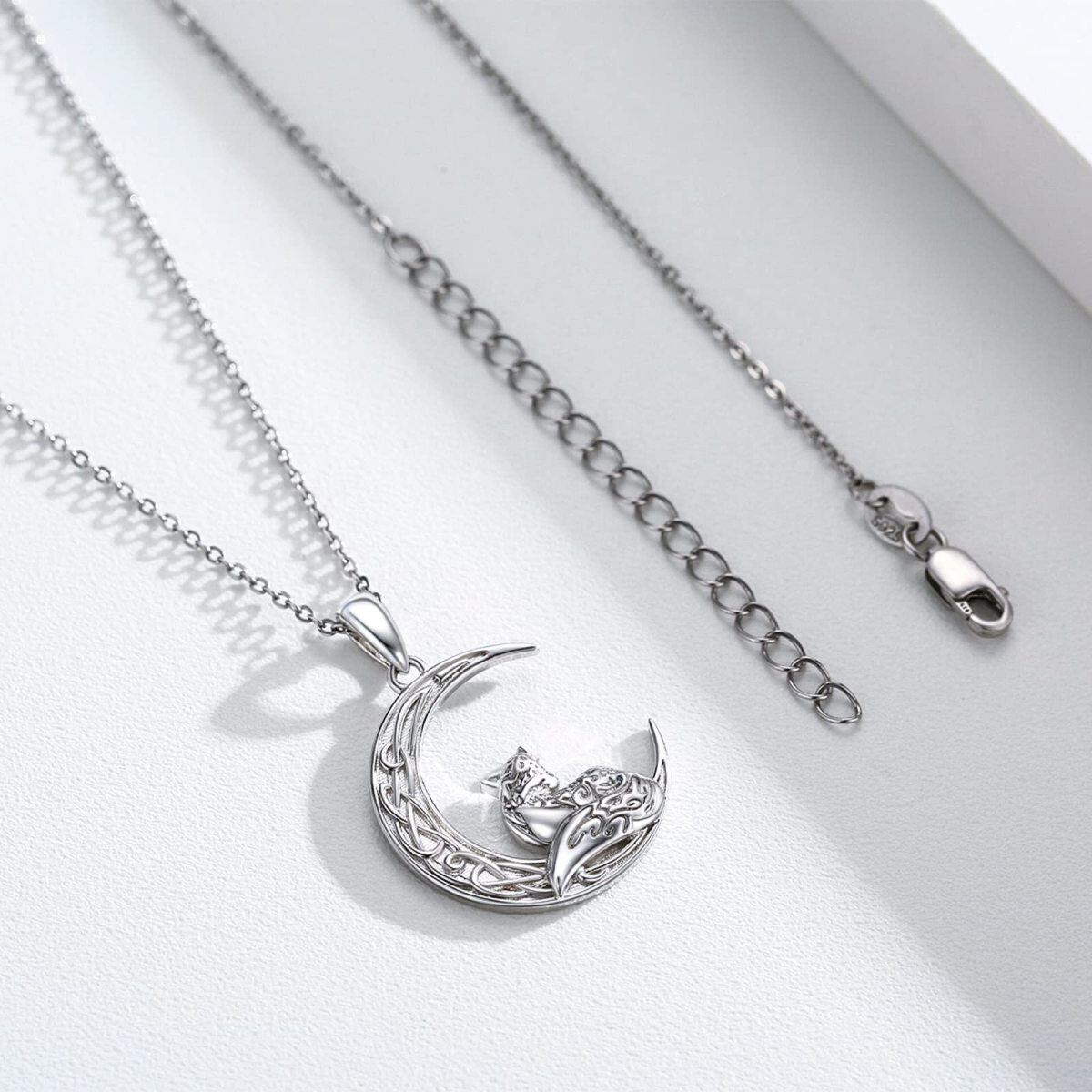 Collier en argent sterling avec pendentif renard. nœud celtique et lune-4