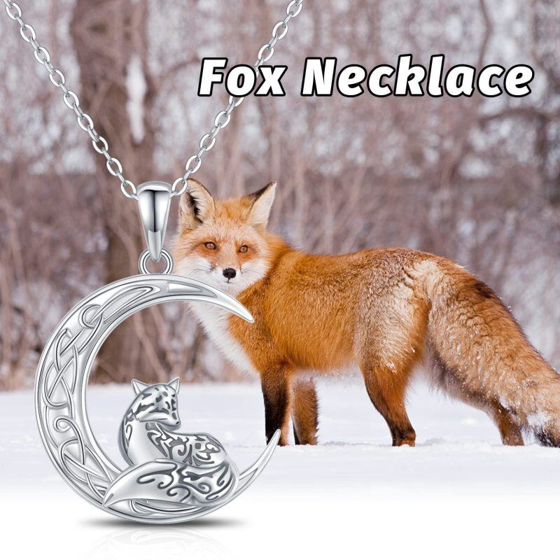 Colar com pingente de prata esterlina Fox Celtic Knot Moon-6