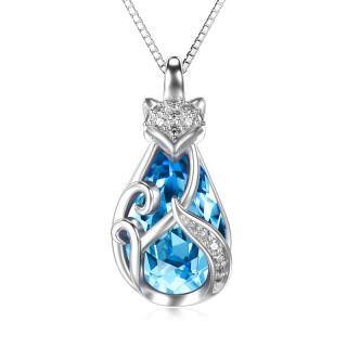 Sterling Silver Fox Crystal Pendant Necklace-44